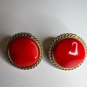 Vintage Red & Gold Clip-on Earrings